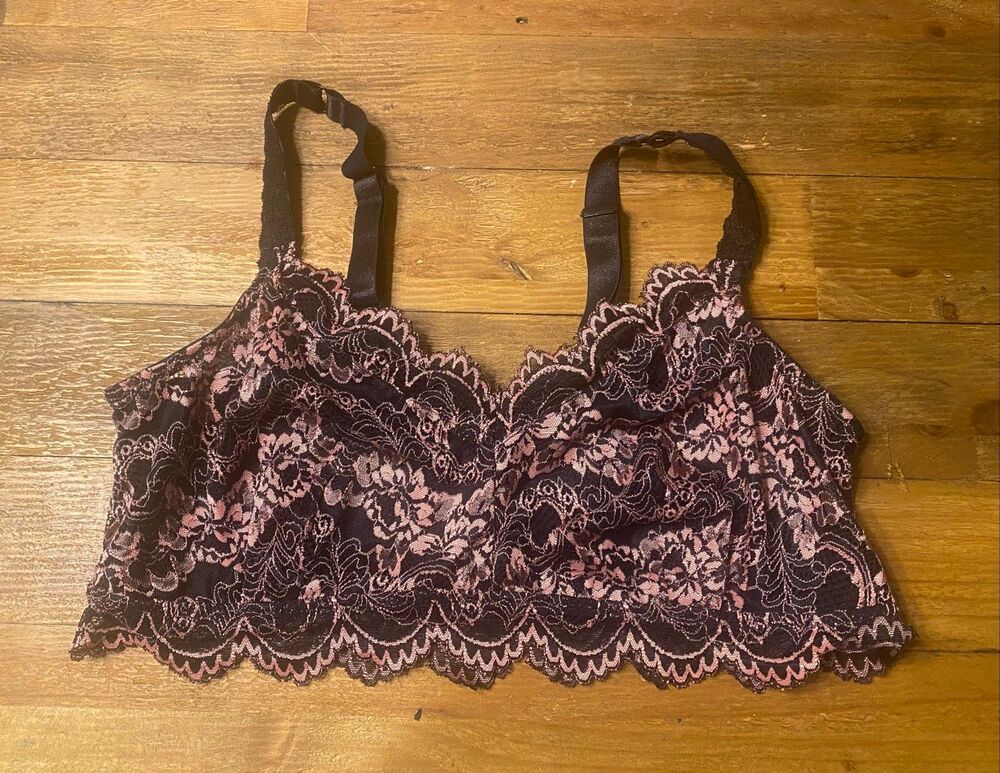 Ruby Ribbon size 42 bralette bra black pink floral lace lingerie